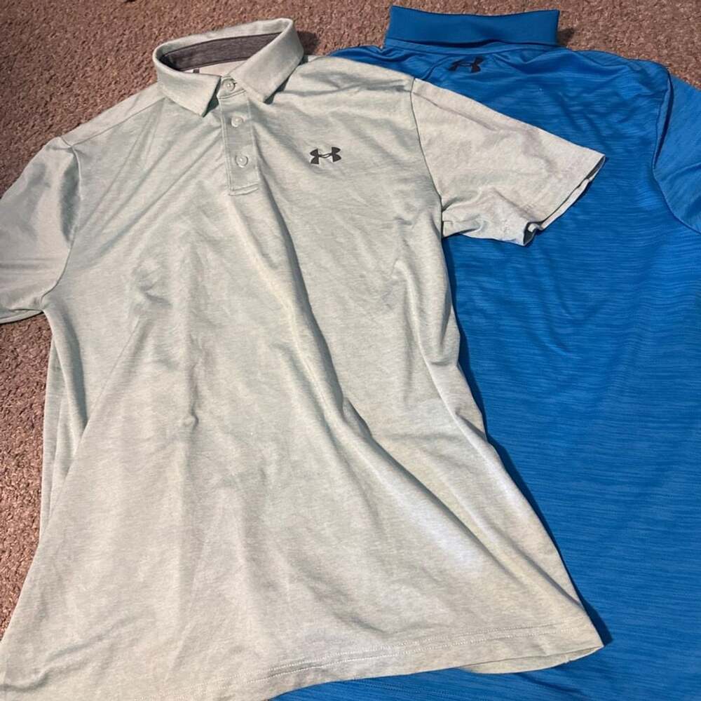 2 Under Armour Polo Shirt Men's Medium Short Sleeve Performance Golf